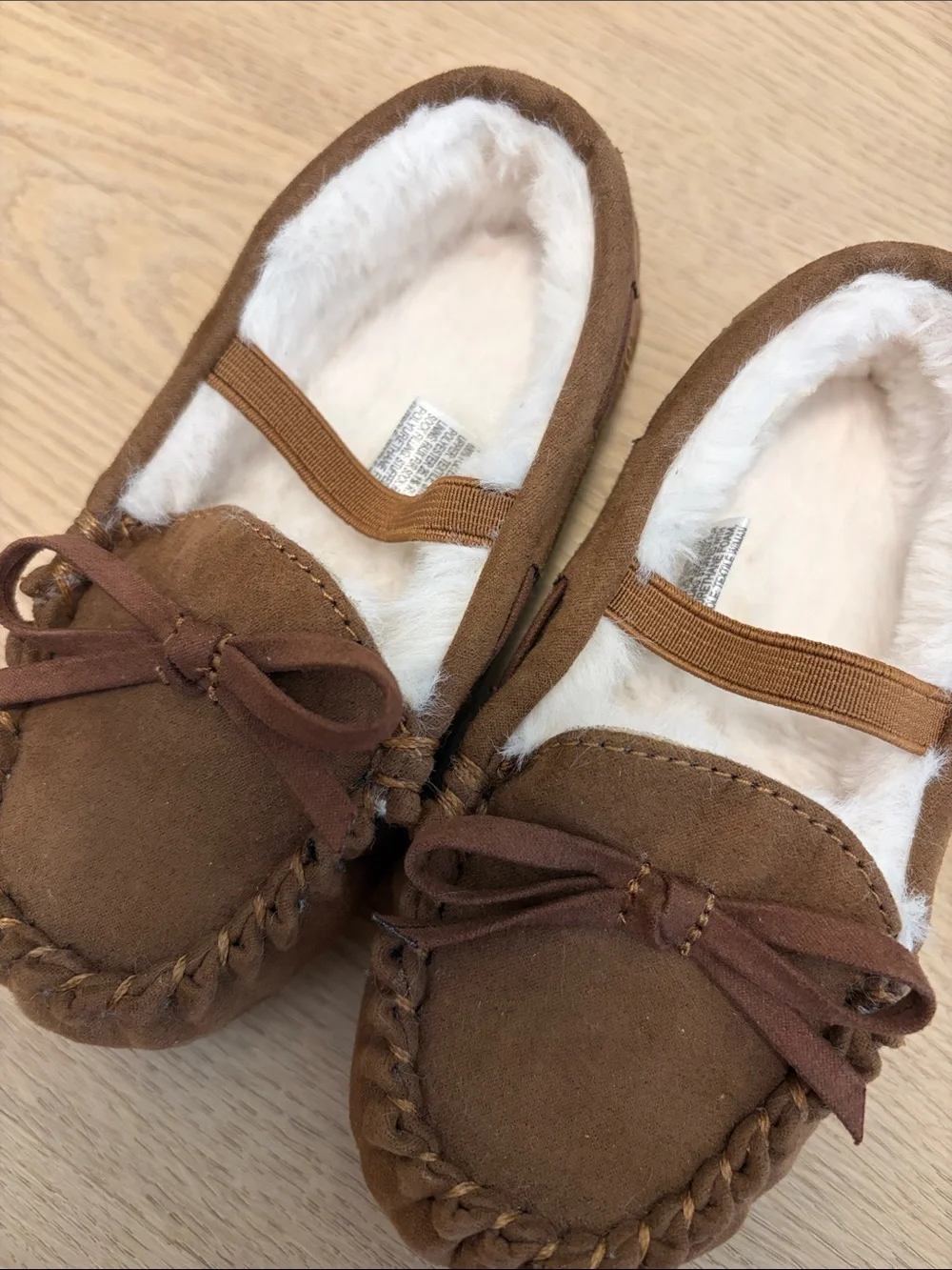 Cat & Jack Toddler Brown Faux-Suede Moccasin Slippers with Fur Lining